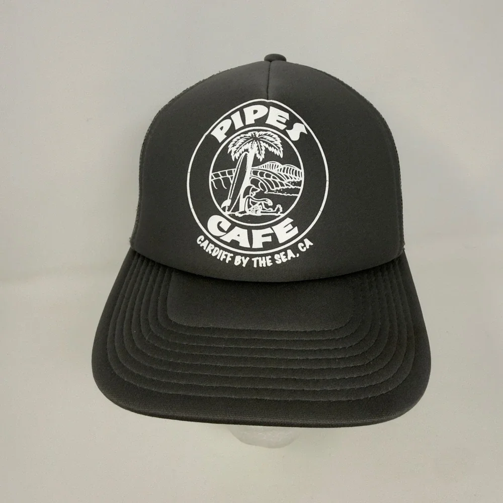Pipes Cafe Cardiff By The Sea, CA Gray Trucker Hat OTTO Snapback Surf